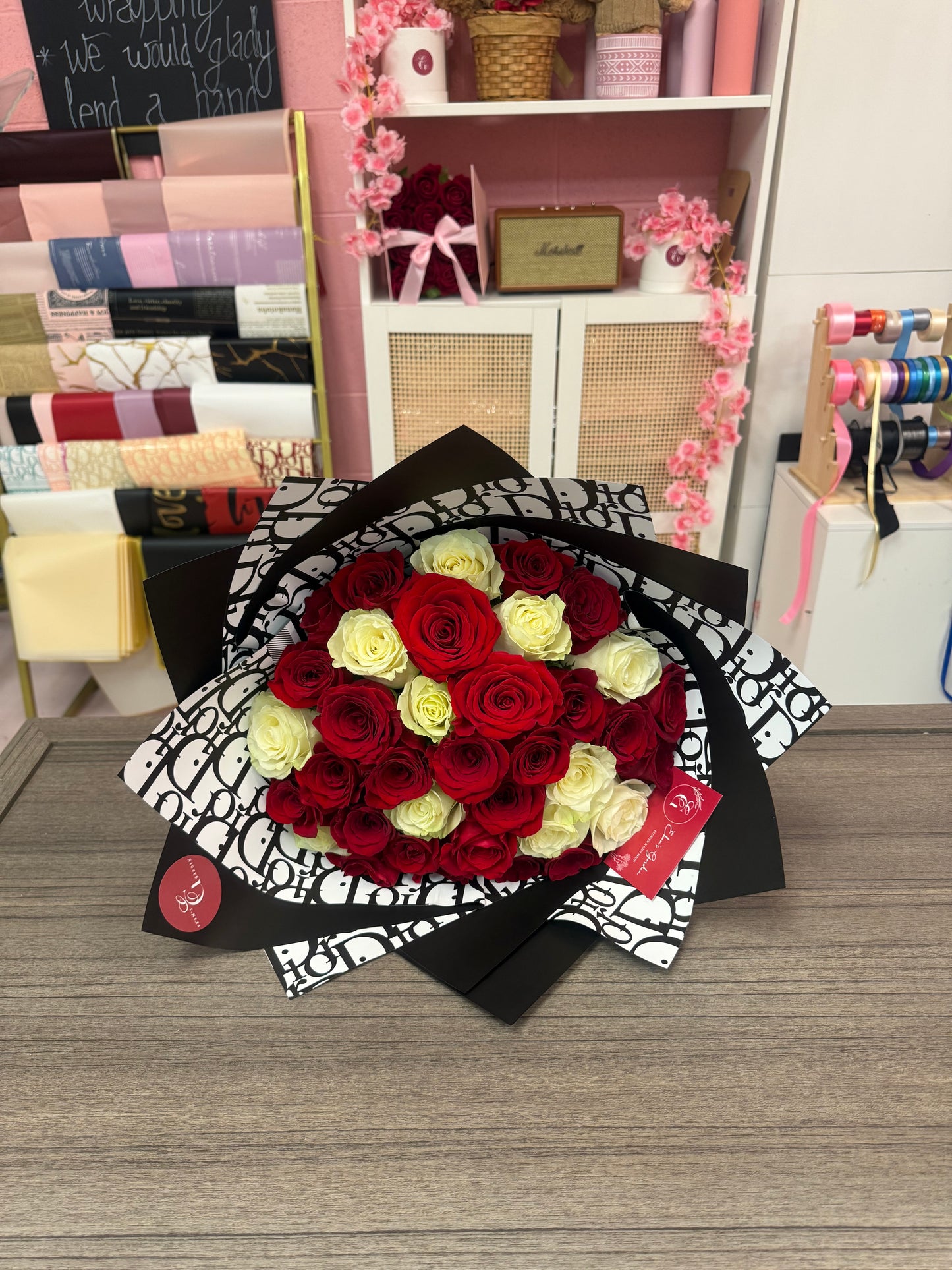 Classic Red & White Rose Bouquet