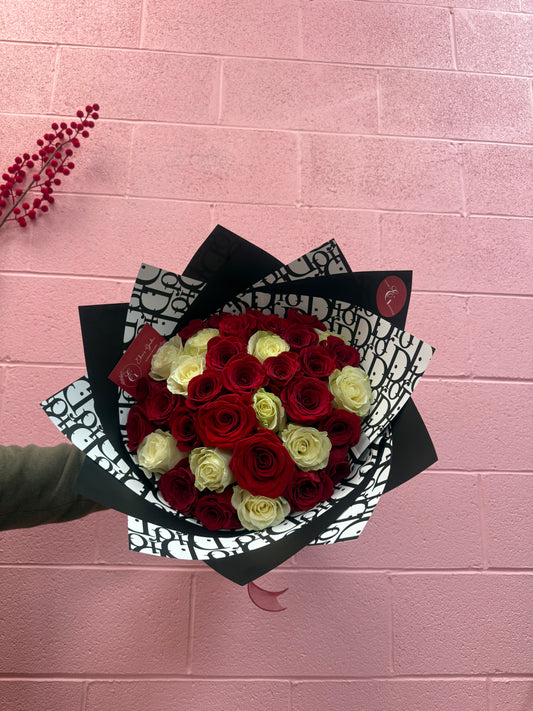 Classic Red & White Rose Bouquet