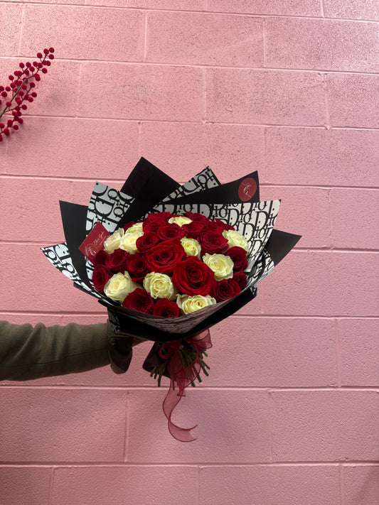 Classic Red & White Rose Bouquet